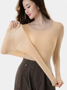 2 piezas Ropa interior térmica sin costuras para mujer - Top cómodo y suave de manga larga y cuello redondo, perfecto para lencería y ropa de dormir, material de alta calidad y ultra delgado