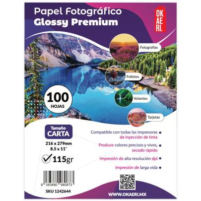 100 Papel Fotográfico Carta 100 Hojas Brillante 115g Foto Glossy
