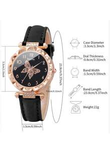 Women's Fashionable Butterfly Dial Quartz Watch With Rhinestone-Studded Belt, 3pcs/Set As A Gift For Students Returning To School - Multicolor - View 5