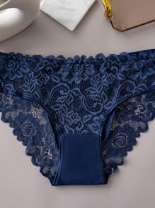 3pcs Women's Sexy Lace Splicing Shell Edge Triangle Panties Set