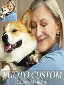 自訂製鑽石畫手工禮物，加上個人照片，5D全鑽圓形或方形鑽石繪畫套件，油畫帆布馬拼圖家居裝飾適用於周年紀念日或情人節，成人、初學者或家庭裝飾皆宜，不含畫框 - 彩色 - 查看 1
