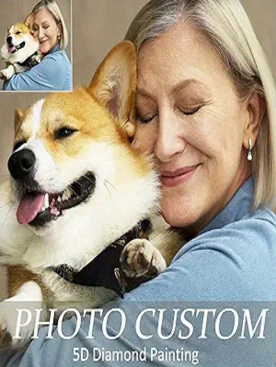 自訂製鑽石畫手工禮物,加上個人照片,5D全鑽圓形或方形鑽石繪畫套件,油畫帆布馬拼圖家居裝飾適用於周年紀念日或情人節,成人、初學者或家庭裝飾皆宜,不含畫框 - 彩色 - 查看 1