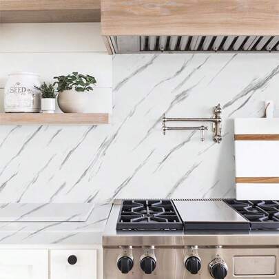 1pc 40x100cm Kitchen Waterproof Oil-Proof Sticker High Temperature Resistant Marble Textured Countertop Decal