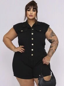 Plus Size Denim Overalls - 黑色 - 查看 3