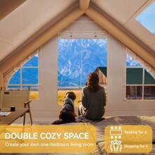 Inflatable Camping Tent With Pump, Glamping Tents, Easy Setup 4 Season Waterproof Windproof Outdoor Blow Up Tent, Suitable For 2-6 People - 米色 - 查看 5