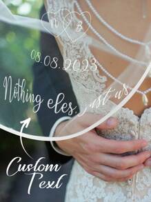 1pc Custom Wedding Veil, Custom Bridal Veil With Phrases, Personalized Wedding Veil With Phrases, Personalized Embroidery For Bridal's Accessories, Personalized Embroidery Wedding Veil, Wedding Gift, Bachelorette Party Gift, Gift For Her, Durable, Colorful For Father's Day, For Graduation, For Weddings, For Housewarming - Multicolor - View 3