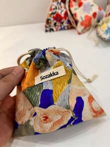 1pc Sweet Fashion Mini Floral Drawstring Cosmetic Bag Portable Lipstick Toiletry Cosmetics Storage Bag Headphone Storage Bag Suitable For Travel And Daily Men And Women Travel Accessories Full Of Spring (Random Patterns) Make Up Bag - Multicolor - View 7