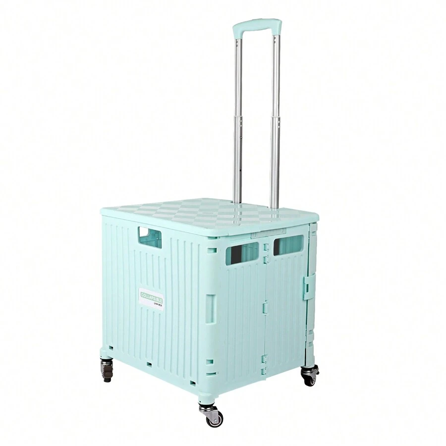 Folding Grocecy Cart Utility Shopping Trolley Basket W/ 360° Rotate Wheels, Black/Pink/Blue - 淺藍色 - 查看 1