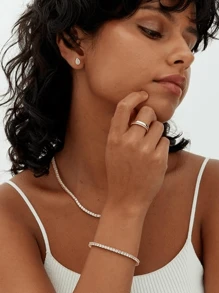 1 Pc Gold Bracelet For Women  Cubic Zirconia Classic Tennis Bracelet - Multicolor - View 3