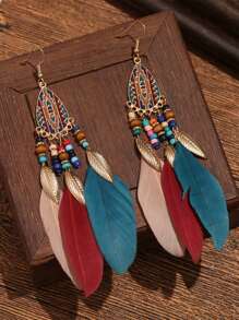 topshiny 1 par de pendientes colgantes con borlas de plumas multicolor en estilo bohemio para mujeres