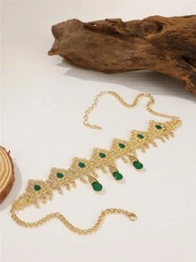 1 pièce Collier chaîne pour la tête en alliage de pierre gemme pendentif en forme de goutte d'eau rétro pour femmes, convient pour les mariages et les fêtes en tant que collier et coiffe