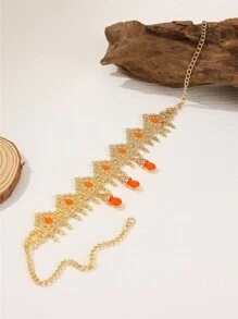 1 pièce Collier chaîne pour la tête en alliage de pierre gemme pendentif en forme de goutte d'eau rétro pour femmes, convient pour les mariages et les fêtes en tant que collier et coiffe