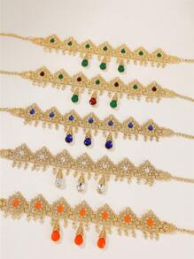 1 pièce Collier chaîne pour la tête en alliage de pierre gemme pendentif en forme de goutte d'eau rétro pour femmes, convient pour les mariages et les fêtes en tant que collier et coiffe
