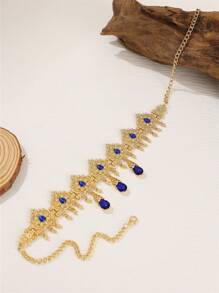 1 pièce Collier chaîne pour la tête en alliage de pierre gemme pendentif en forme de goutte d'eau rétro pour femmes, convient pour les mariages et les fêtes en tant que collier et coiffe
