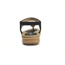 LITTLEPLUM Sandalias planas para mujer con punta abierta de diamantes de imitación, elásticas, de fácil deslizamiento, con correa trasera para caminar cómodamente y de uso casual - Negro - Ver 5