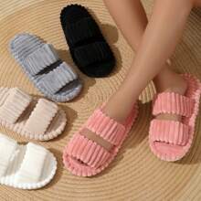 Cozy Women Plush Slippers - Soft Sole, Fuzzy, Solid Color, Elegant, Slip-On, Warm, Breathable, Anti-Slip EVA Sole, Fabric Upper, Indoor Slippers For All Seasons