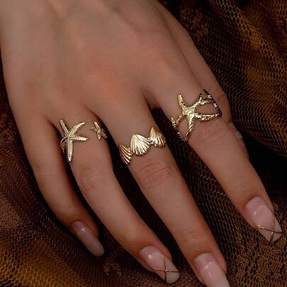 Bộ 3 chiếc nhẫn vàng thiết kế hình sao biển mùa hè (Dành cho nữ)