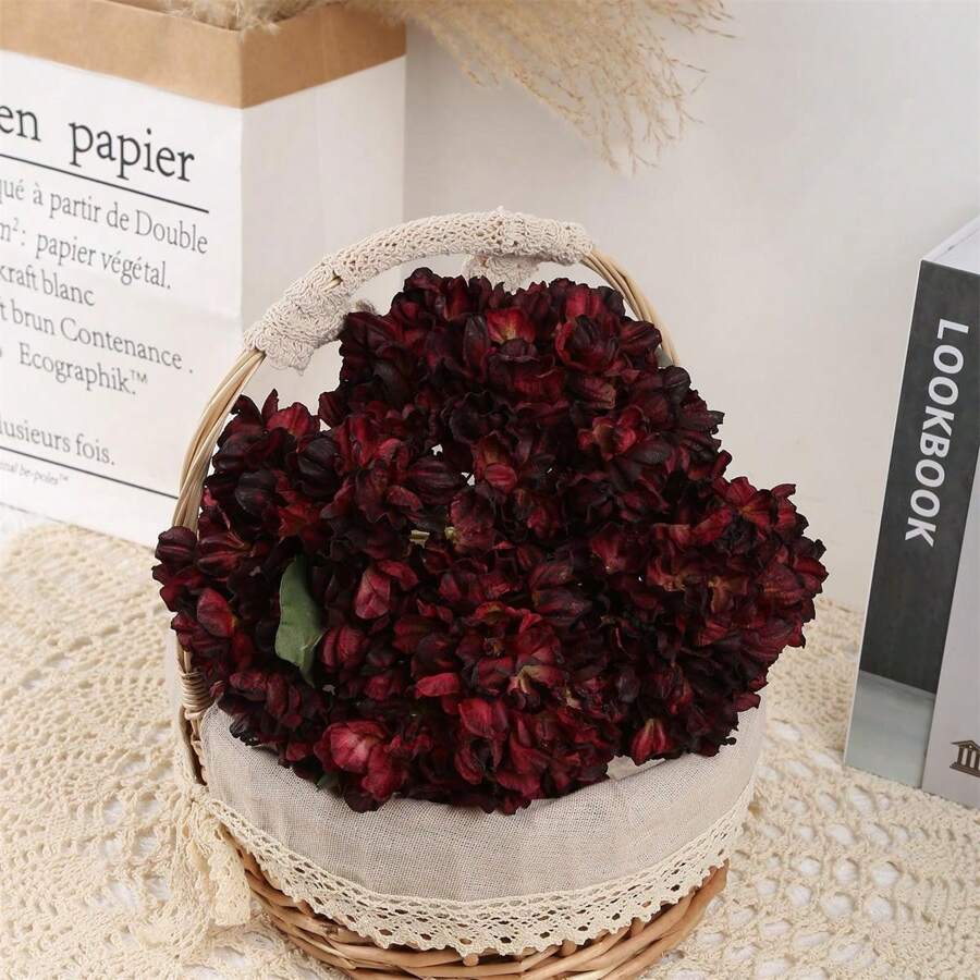 4Pcs 14.17in Vintage Artificial Hydrangea Flowers For Decorations Faux Burned Edge Flowers For Floral Flower Craft Burnt Fake Flowers Arrangement Party Birthday,Valentine'S Day,Mother'S Day Gift - 酒紅色 - 查看 1