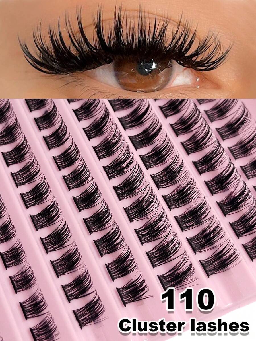 Rikuaild 110 PCS Individual Cluster Fluffy Wispy DIY Eyelash Extension Natural Look Lash Eyelash Soft Comfortable Reusable - D - Xem 1