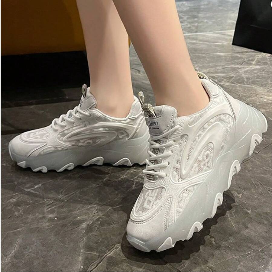 Zapatillas casuales de moda de suela gruesa, zapatos de suela gruesa. - Blanco - Ver 1