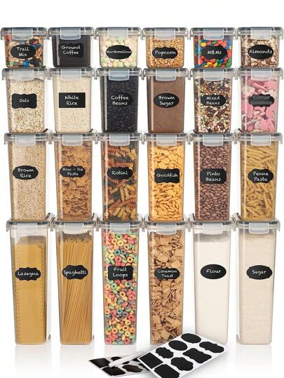 15pcs Airtight Food Storage Containers Set With Lids - Perfect For Kitchen Pantry Organization And Storage Of Cereal, Rice, Pasta, Tea, Nuts, And Coffee Beans - Dishwasher  With Labels And Marker Included