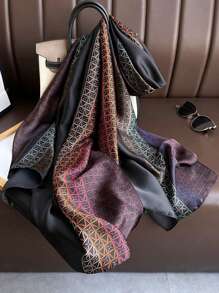 1 pièce Écharpe longue en satin imprimé de couleur vive et élégante de style écharpe pour echarpe femmes, châle léger et doux à la mode pour protection solaire, convient pour un port quotidien