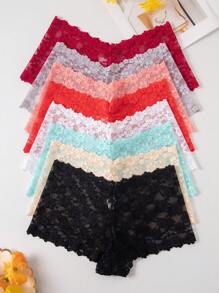 8pcs Women's Multi-Colored Lace Tummy Control Low Waist Sexy Lace Brief Lingerie