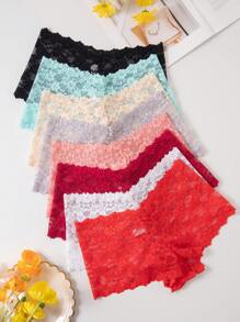 8pcs Women's Multi-Colored Lace Tummy Control Low Waist Sexy Lace Brief Lingerie