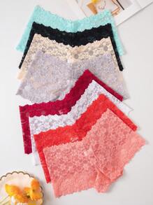 8pcs Women's Multi-Colored Lace Tummy Control Low Waist Sexy Lace Brief Lingerie