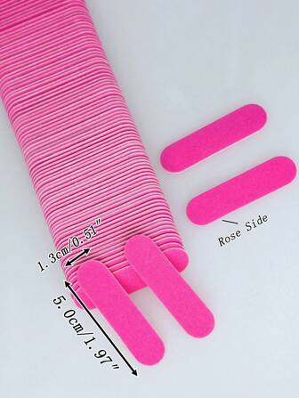 10/20/50/100/200入組玫瑰紅色便攜式美甲DIY迷你指甲文件，雙面祖母綠板，可用於修指甲和修腳甲