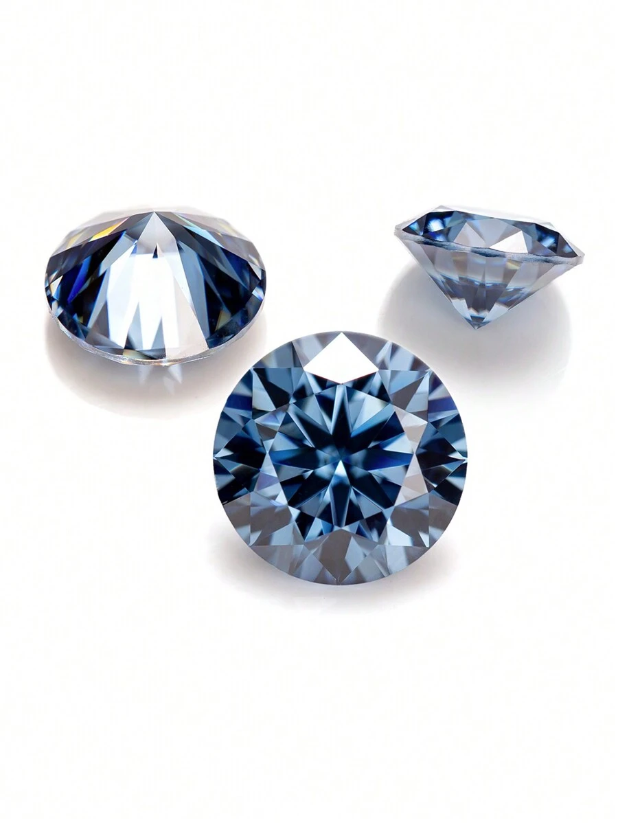 1pc High-End Moissanite New Blue Color Round Brilliant Cut Loose Stone, Can Be Mounted On Fine Jewelry Ring Or Earring - New Blue No.2 - View 1