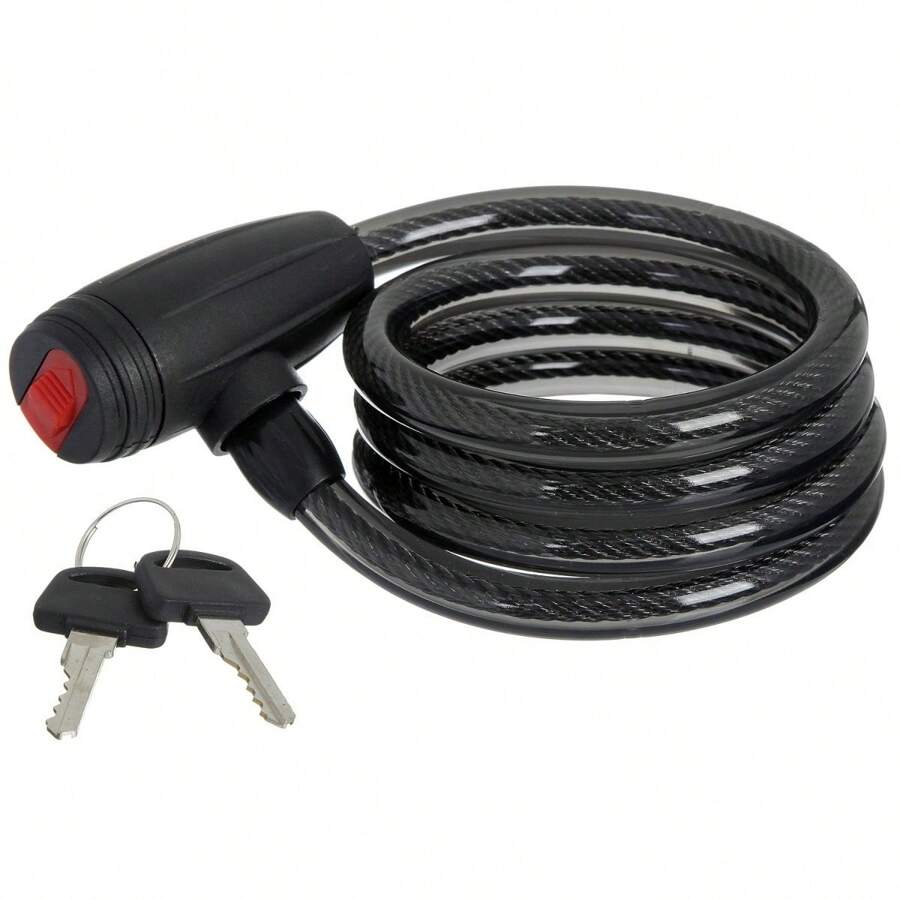 Trava Cabo De Aço Cadeado De Segurança Para Bike Moto Com Chave Espiral Anti-Roubo Com suporte - Preto - Visão 1