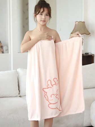 1 件女士可穿戴连帽浴巾，涤纶纤维，纯色，可爱动物刺绣图案，浴袍或厨房/面巾，吸水、快干且柔软，适用于浴室、酒店、派对、海滩、旅行、节日礼物