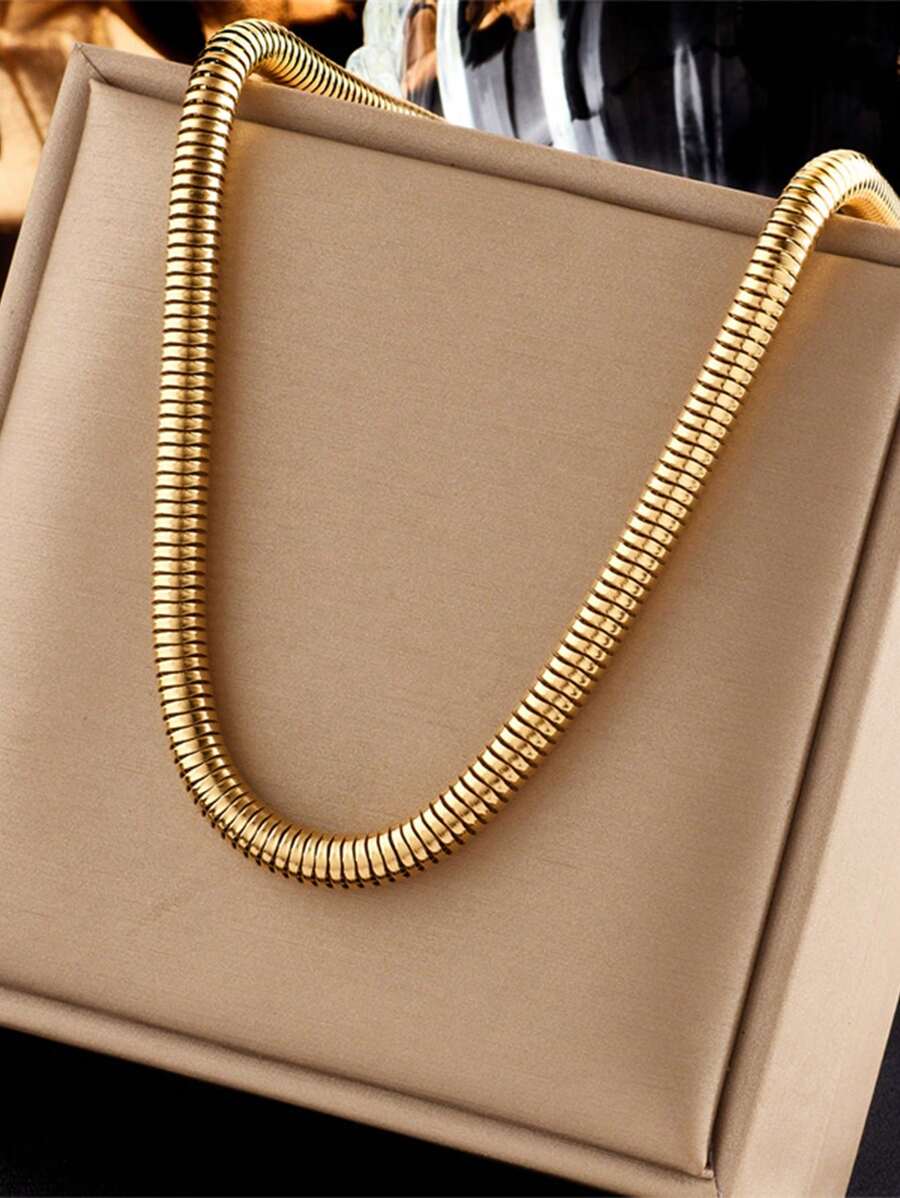 1条不锈钢加粗圆蛇形链项链，适合日常佩戴 - 金黃色 - 查看 1