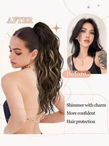 Claw Clip Ponytail Extension Water Wave Fake Faux Jaw Hairpiece 18inch Hair Piece Natural Black High Pony Tails Synthetic Heat Friendly Fiber For Women - 黑色 - 查看 7