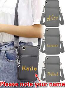 1pc Customized Mobile Phone Bag Sport Arm Bag Crossbody Bags Key Wallet Customized Name In 4 Fonts Custom Name Pattern Women For Men Shoulder Bag Outdoor Sport Cell Phone Pouch Nylon Sports Wallet Small Messenger Purse With Headset Hole