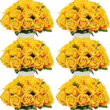 12pcs Artificial Roses Silk Roses With Dried Flower Bouquet, Plastic Flowers Realistic Faux Roses For Home Wedding Party Centerpiece Decoration - Yellow - View 1