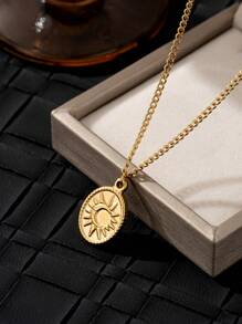 1pc Stylish Stainless Steel Sun Pendant Necklace Men's Daily/Party Jewelry - Yellow Gold - View 4