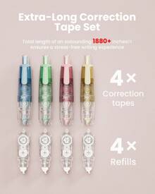 4PCS/2PCS Refillable Retractable White Out Correction Tape, Colorful Mini Aesthetic Pen Shaped Quick Dry Easy To Use Cute White Out With 4 Extra Refills For Students School Office Supplies - 彩色 - 查看 6