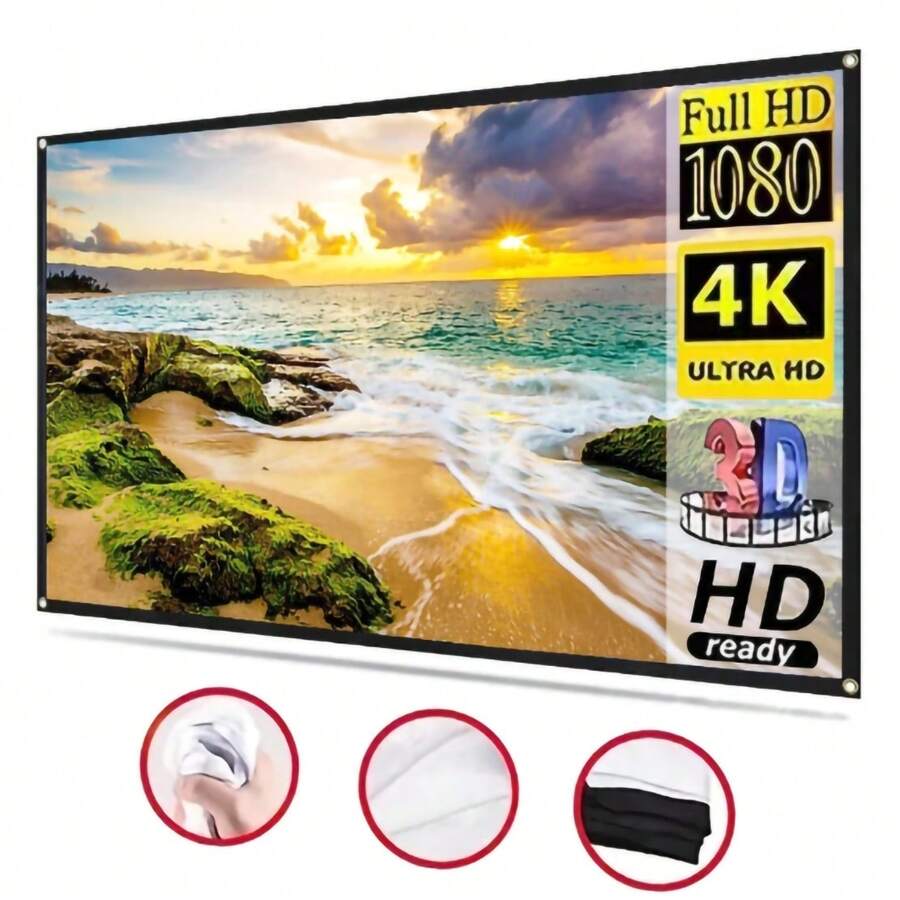 Pantalla de proyector portátil, cortina simple anti-luz, pantallas de proyección de 60/72/84/100/120/150 pulgadas para proyectores de hogar, exteriores y de oficina