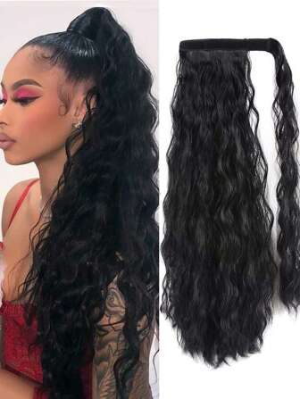 仿合成玉米卷長馬尾辮，女士裝髮品，可包圍髮辮的髮品，黑棕色馬尾