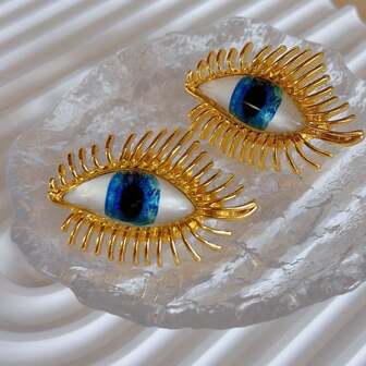1 对复古个性镀金铜夸张 3D 眼形耳钉，男女皆宜