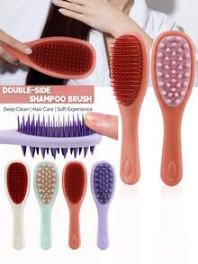 1 peine de masaje de doble cara de silicona, peine de dientes anchos multifuncional para mujeres, uso para cabello mojado o seco, peine para rizos y flequillos - Multicolor - Ver 2