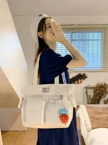 Túi tote màu trơn dung tích lớn có nhiều ngăn, dễ dàng và nhẹ, vừa với máy tính xách tay - trắng - Xem 7