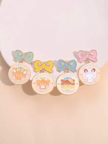 4入組卡通動物造型合金胸針套裝，適用於貓奴，衬衫&汗衫配件，徽章 - 綠色 - 查看 10