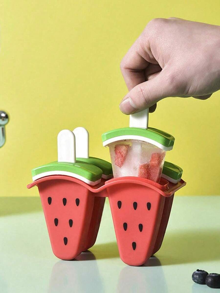 带盖冰淇淋模具西瓜形模具DIY自制冰棒冰糕模具冷冻果汁牛奶厨房冰淇淋制作工具PP - 紅色 - 查看 1