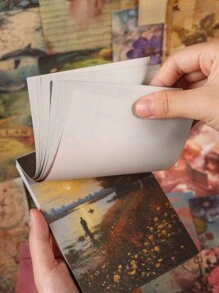 100入組浪漫花卉星球海灘風景主題啞面紙，120gsm | 复古星球設計紙可書寫剪貼背紙，尺寸5.51*3.94寸，適用於拼貼、手帳、創意項目