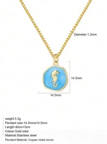 1pc Heart-Shaped Demon Eye, Star & Sun, Turtle, Bee, Conch Shaped Golden Pendant Necklace, Ocean Theme Stainless Steel Women's Jewelry - Yellow Gold - View 20