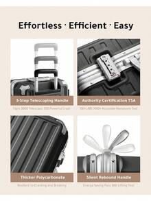 22149 LUGGEX Carry On Luggage With Aluminum Frame, 36L Polycarbonate Zipperless Luggage With Wheels, Black Hard Shell Suitcase 4 Metal Corner - Gun - View 6