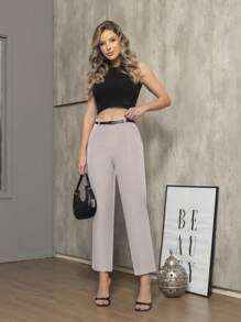 Women Pants - 米色 - 查看 5
